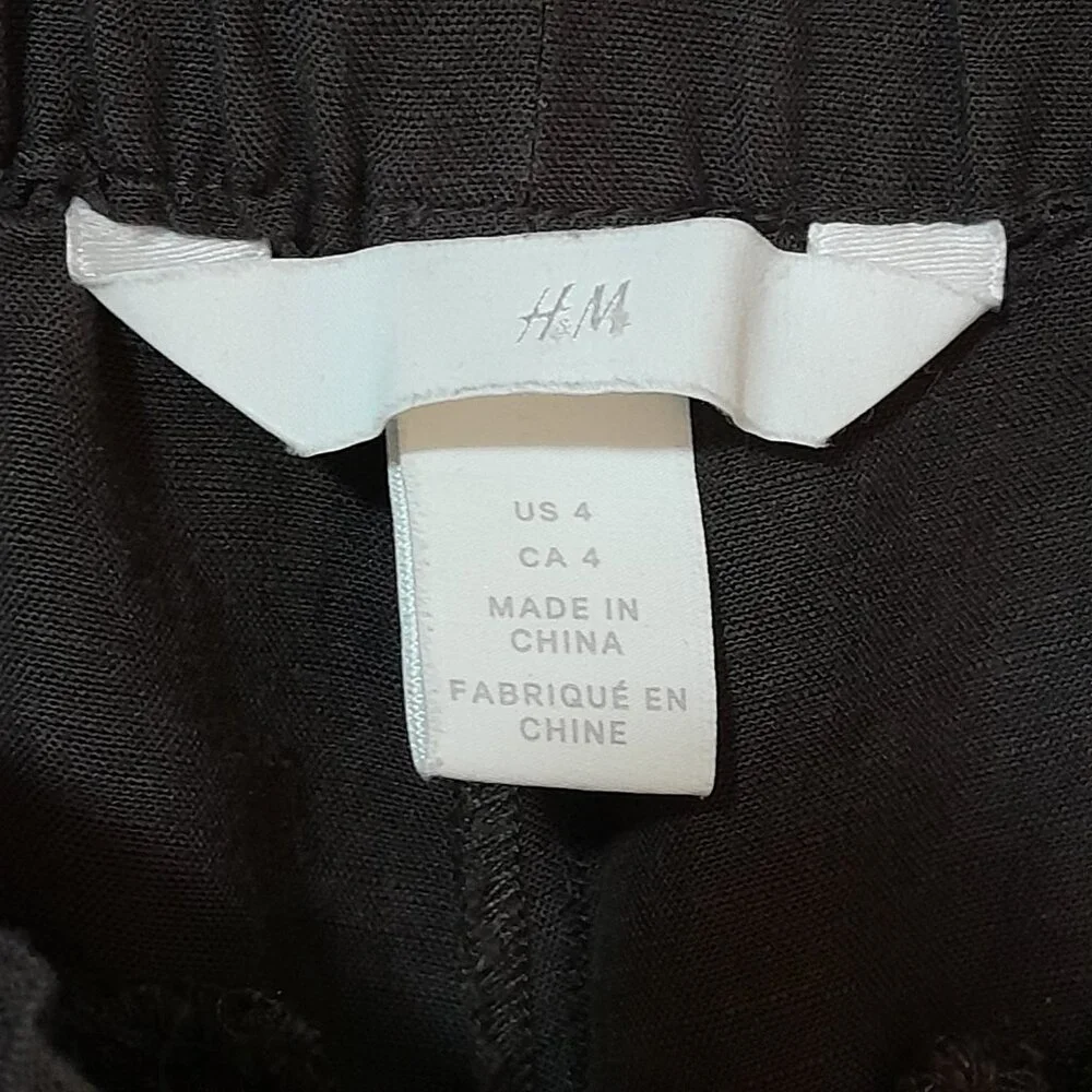 H&M Paper Bag Waist Straight Leg Linen Blend Brown Pants Size 4